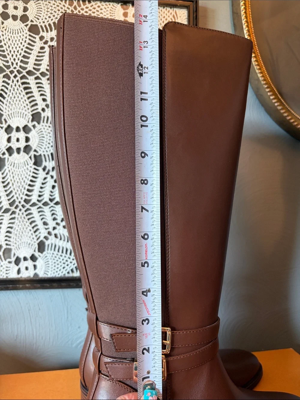 Unisa Brown Knee-High Leather Riding Boots with Buckle Straps